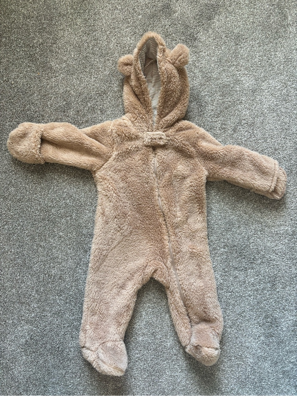 Plush Teddy Hooded Infant One-Piece - Beige